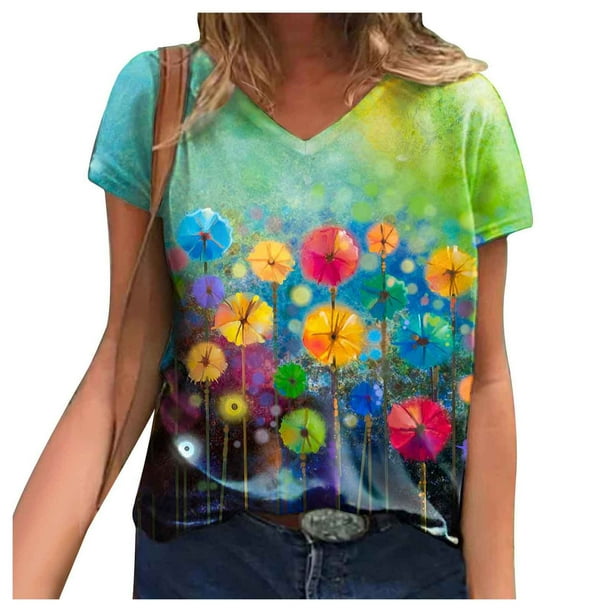 Blusa de manga corta con cuello en V informal para mujer a la moda, camisetas de verano Fridja bn3939