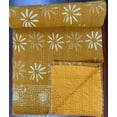 thumbnail image 3 of Handmade mustard floral kantha quilt throw â€“ cotton block print bedspread blanket, artisan stitched kantha bedding, cosy boho home decor, 3 of 8