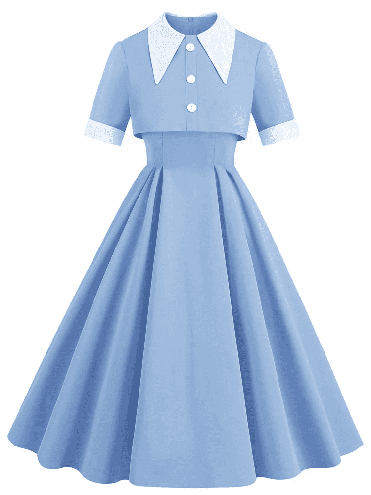 High Waist Vintage Shirt Summer Women's Dress Patchwork 2pcs