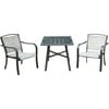 Hanover Foxhill 3-Piece Commercial-Grade Bistro Set with 2 Sling Dining Chairs and a 30" Square Slat-Top Table