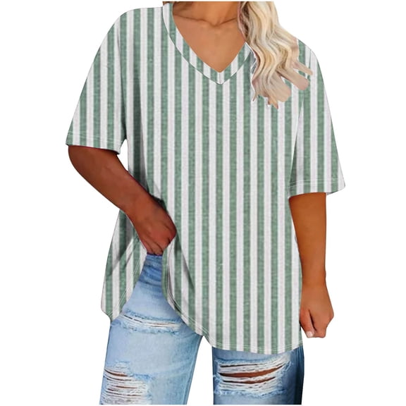 Zpanxa Women's Plus Size Casual Top Short Sleeve Plaid Print Tee Round Neck Loose Fit Comfortable Everyday T-Shirt