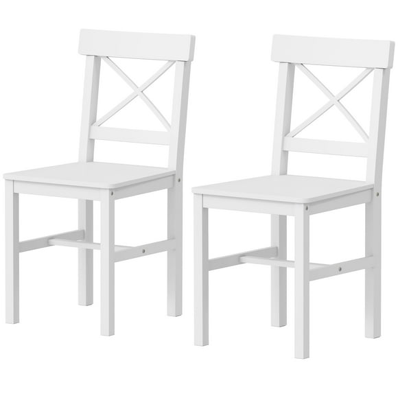 HOMCOM Set of 2 White Pinewood Dining Chairs with Cross Back - 18.5"W x 16.1"D x 34.3"H - Farmhouse Style for Living Room, Kitchen & Dining Room