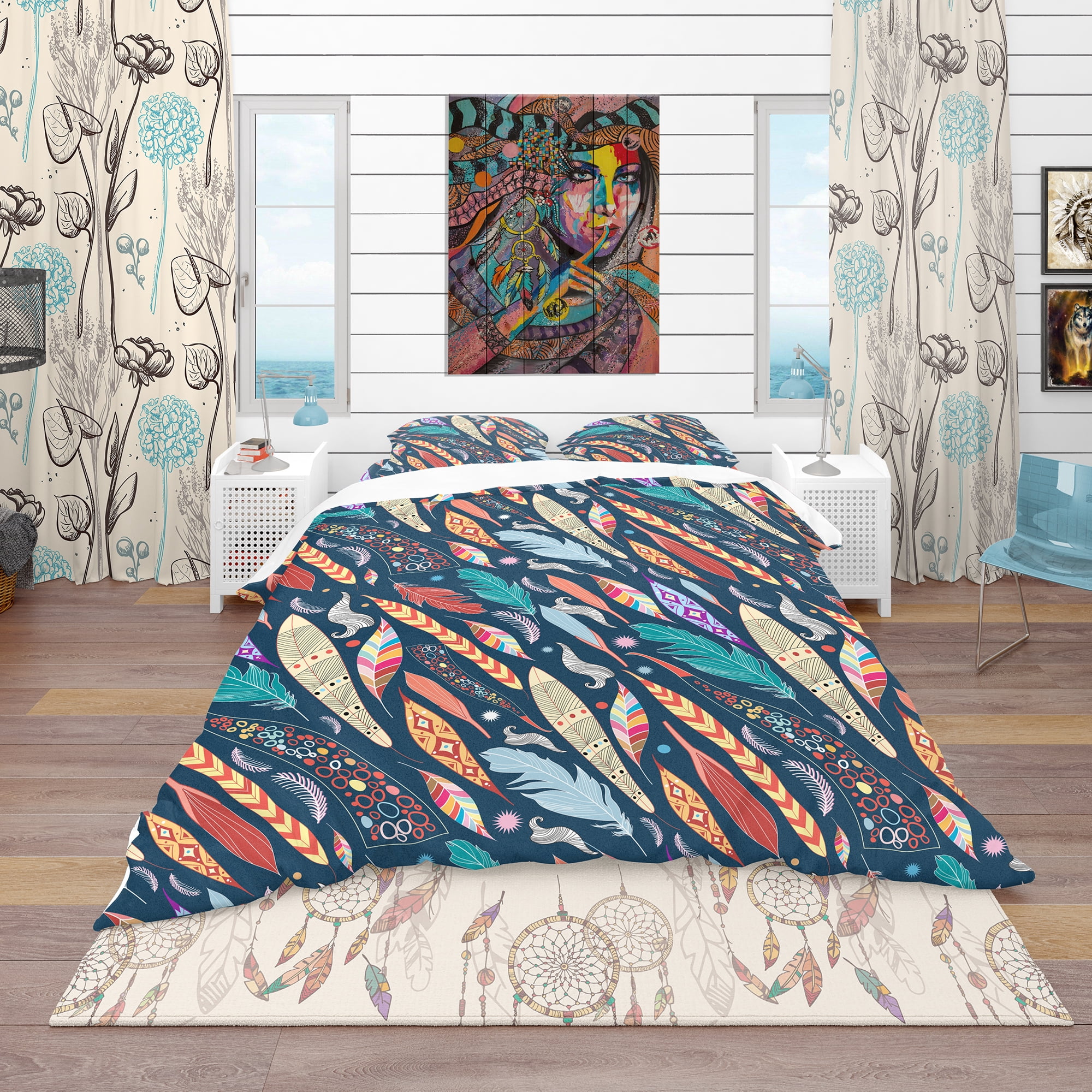 Designart 'Leaves and Feathers Pattern' Southwestern Duvet Cover Set