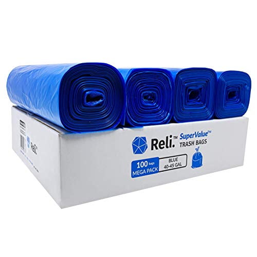 Reli. 45 Gallon Recycling Bags (100 Bags) Blue Trash Bags 40 Gallon