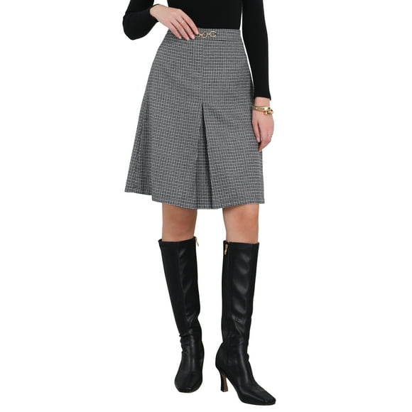 INSPIRE CHIC Women's Office Knee Lenght High Waist Plaid Tartan Skirt M 1