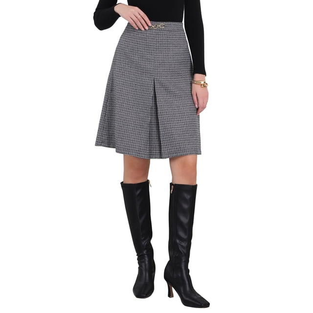 Falda de tartán de cuadros de cintura alta hasta la rodilla para oficina de mujeres Inspire Chic L 1