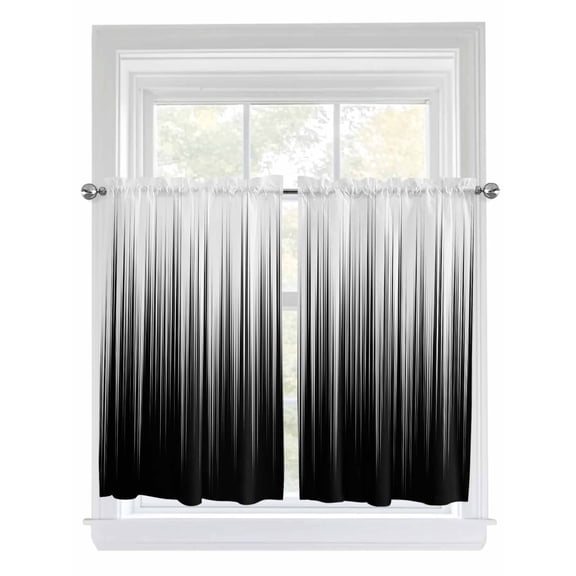 Black White Living Room Curtains 2 Panel, Modern Geometric Abstract Gradient Striped Cafe Window Treatment, Farmhouse Bedroom Bathroom Kitchen Curtains Drapes 104"x54"