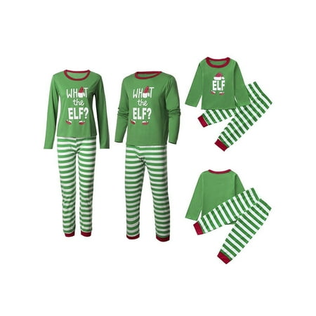 

Christmas Family Pajamas Set Letter Print Long Sleeve Round Collar T-shirt+Striped Trousers