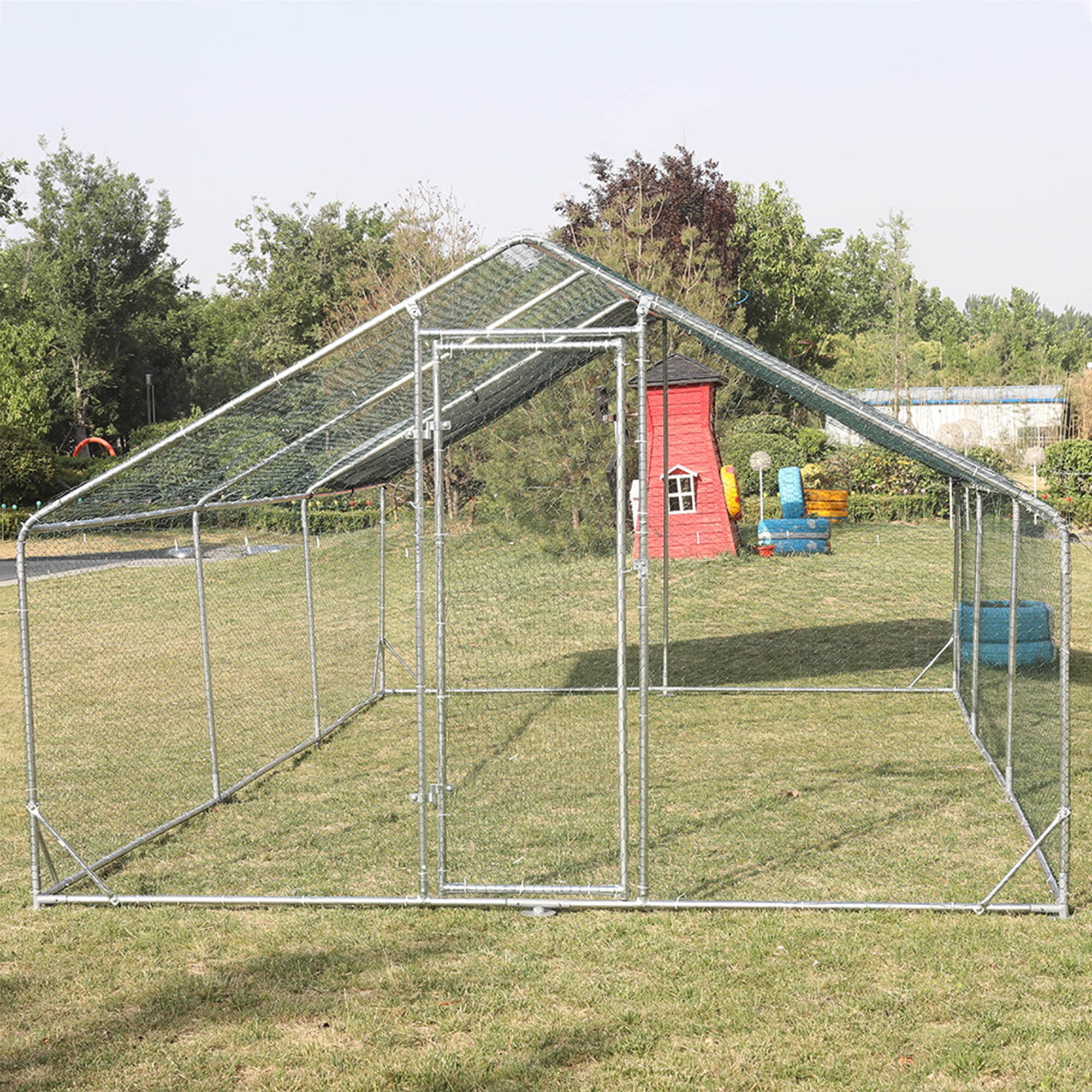 Pefilos 19.7'L Outdoor Large Chicken Coop, Walk-in Metal Poultry Cage Hen Run House Rabbits Habitat Pen with Waterproof and Anti-Ultraviolet Cover, Silver Pefilos 19.7'L Outdoor Large Chicken Coop, Walk-in Metal Poultry Cage Hen Run House Rabbits Habitat Pen with Waterproof and Anti-Ultraviolet Cover, Silver