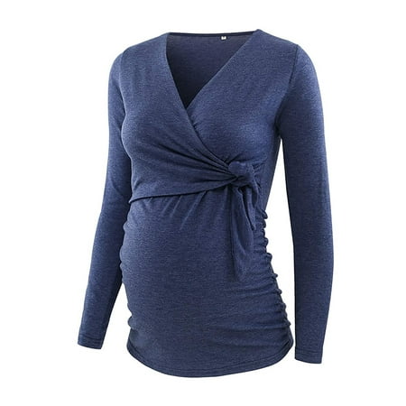 

Qtymom Maternity Tie Front Nursing Shirt Women Top Blouse