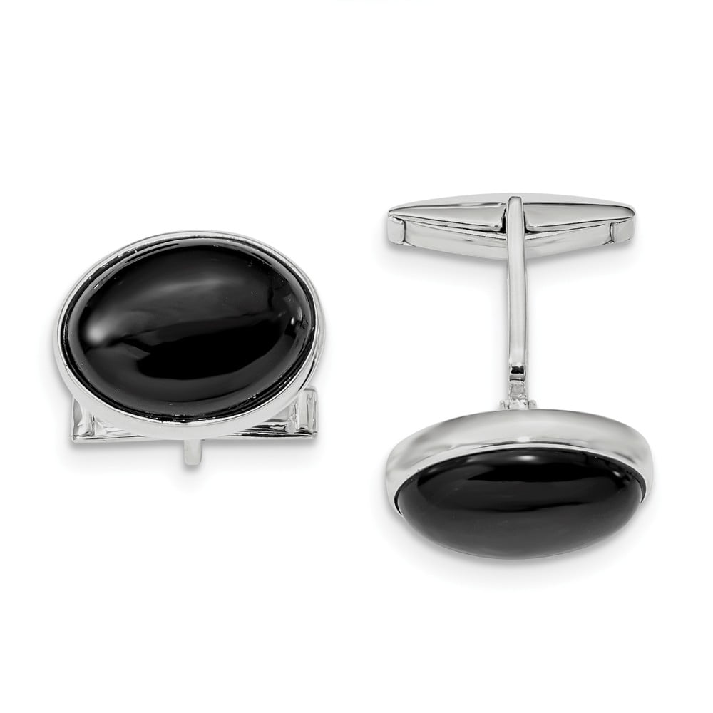 19.5mm 925 Sterling Silver Rhodium-plated Cabochon Simulated Onyx Cuff Links