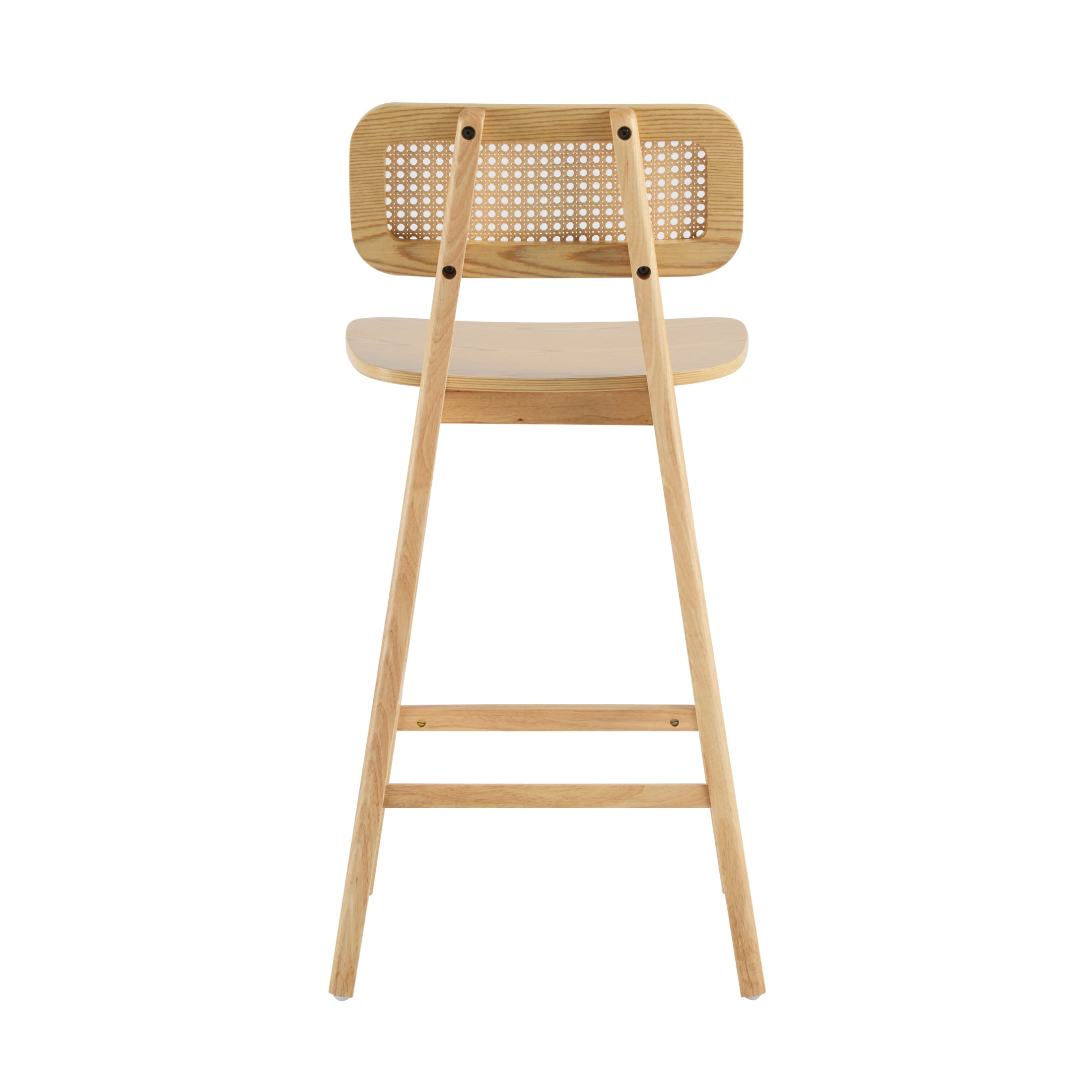 Christopher Knight Home 25.75" Mid-Century Modern Barstools with Rattan Backrest and Solid Wood Frame, Natural, Set of 2