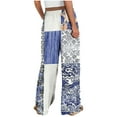 thumbnail image 4 of 2025 Women's Boho Palazzo Pants - High-Waisted Cotton Linen Wide Leg Trousers with Pockets (Floral Print & Retro Loose Fit for Summer), 4 of 9