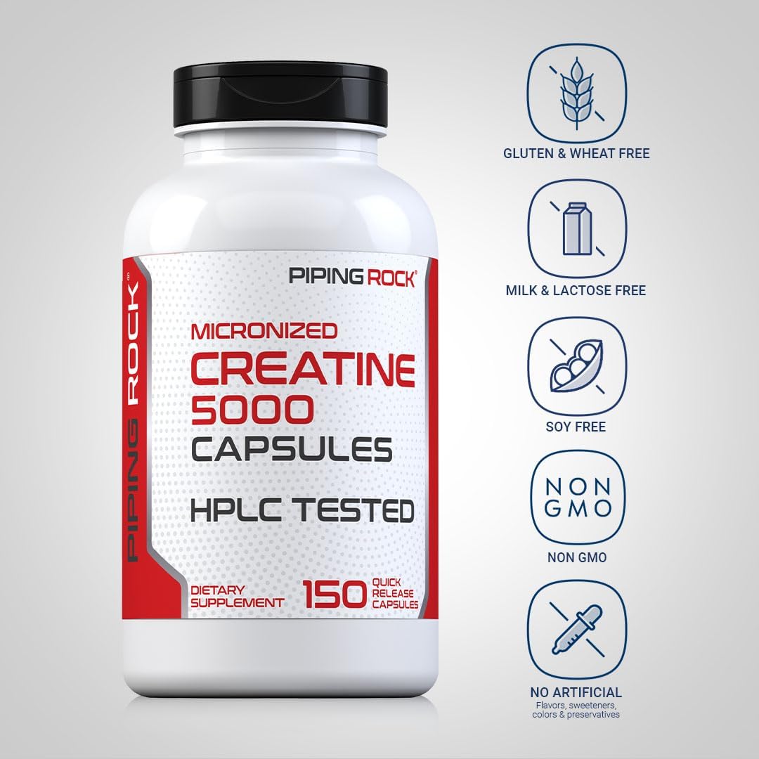 Cápsulas de Creatina Monohidrato | 5g | Micronizada | Para Hombres y Mujeres | por Piping Rock 3