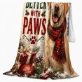 thumbnail image 2 of Joyful Yellow Labrador Holiday Paws Scene Red Plaid, Festive Pet Portrait Pattern, Warm Flannel Blanket for Living Room and Reading Nook, Dog Lovers Just Because Gift, Pet Lover Home Decor, 2 of 9