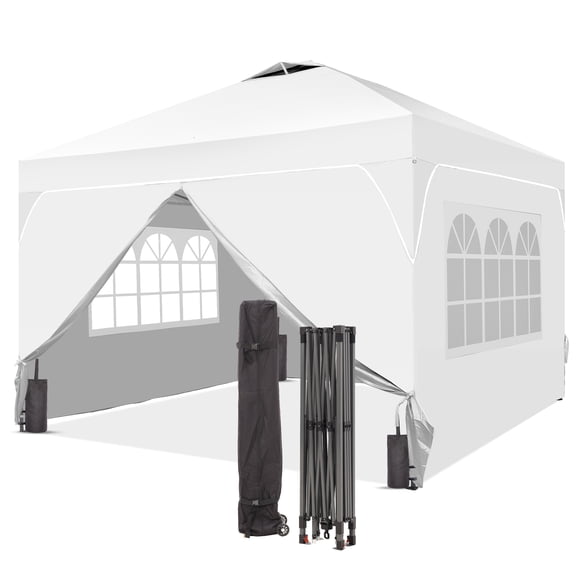 Outdoor Basic 12'x12'Pop up Canopy Tent with One Push Setup & Sidewalls, Instant Shade Gazebos with Adjustable Height, for Patio Deck Garden and Beach,White