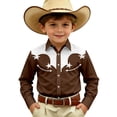 thumbnail image 3 of Boys Tshirts Western Casual Long Sleeve Print Shirt Button Up Top Girls Tops Brown 8-9 Years, 3 of 5