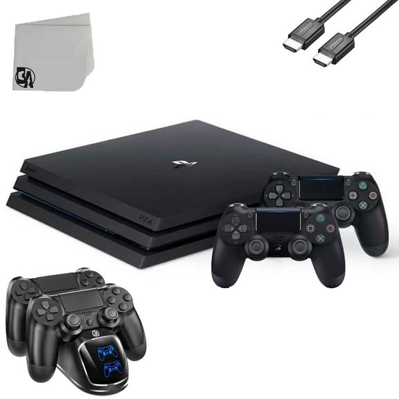 Pre-Owned Sony PlayStation 4 Pro 1TB Gaming Console Black with Charging Dock HDMI Cable 2 Controller Bolt Axtion