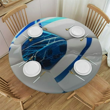 QKZF Tablecloth Round Table Cloths Cloth Soccer Sports Ball Table Cover Washable Wrinkle Free Tablecloths for Kitchen Table Decorative Waterproof Table Covers for Camping Picnic White