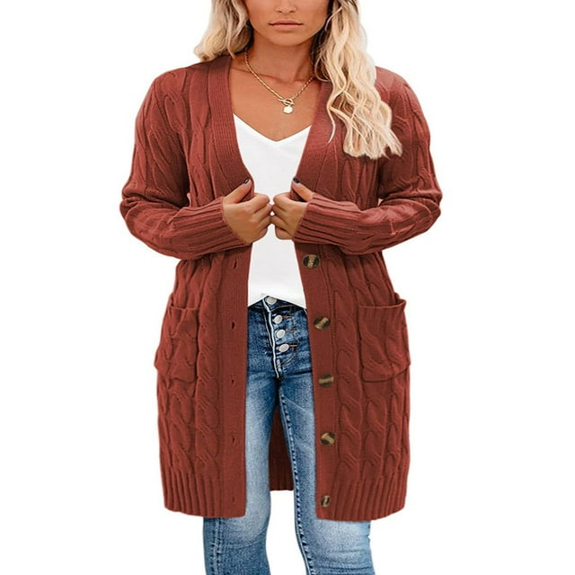 MesaSe Womens Long Sleeve Cable Knit Cardigan Sweaters Open Front Fall Outwear Coat