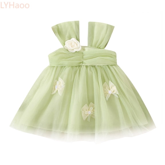 LYHaoo Toddler Girls Sleeveless Solid Color Flower Tulle Dress Dance Party Princess Dresses Clothes,Dresses for Girls Sizes 18-24 Months Green
