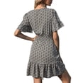 thumbnail image 4 of Leutsin Robe Maxi d'Été à Imprimé Floral pour Femme, Col à Nouer, Manches Courtes, Taille à Volants, Mini Patineuse, Grande Taille, 4 of 8