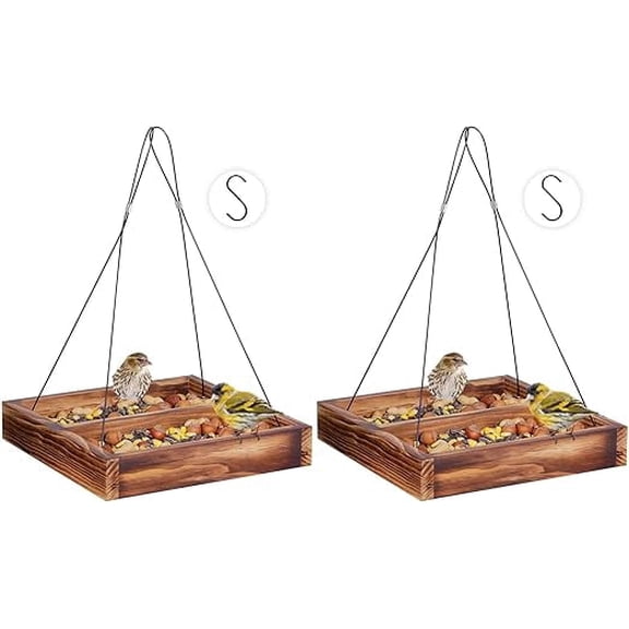 SNYNUXX Bird Feeder Hanging Tray, Seed Tray Wooden Platform Hummingbird Feeder Hanging Tray Mesh Seed Platform for Garden Yard Outside Decoration Attracting for Wild Birds(Brown-2pk)