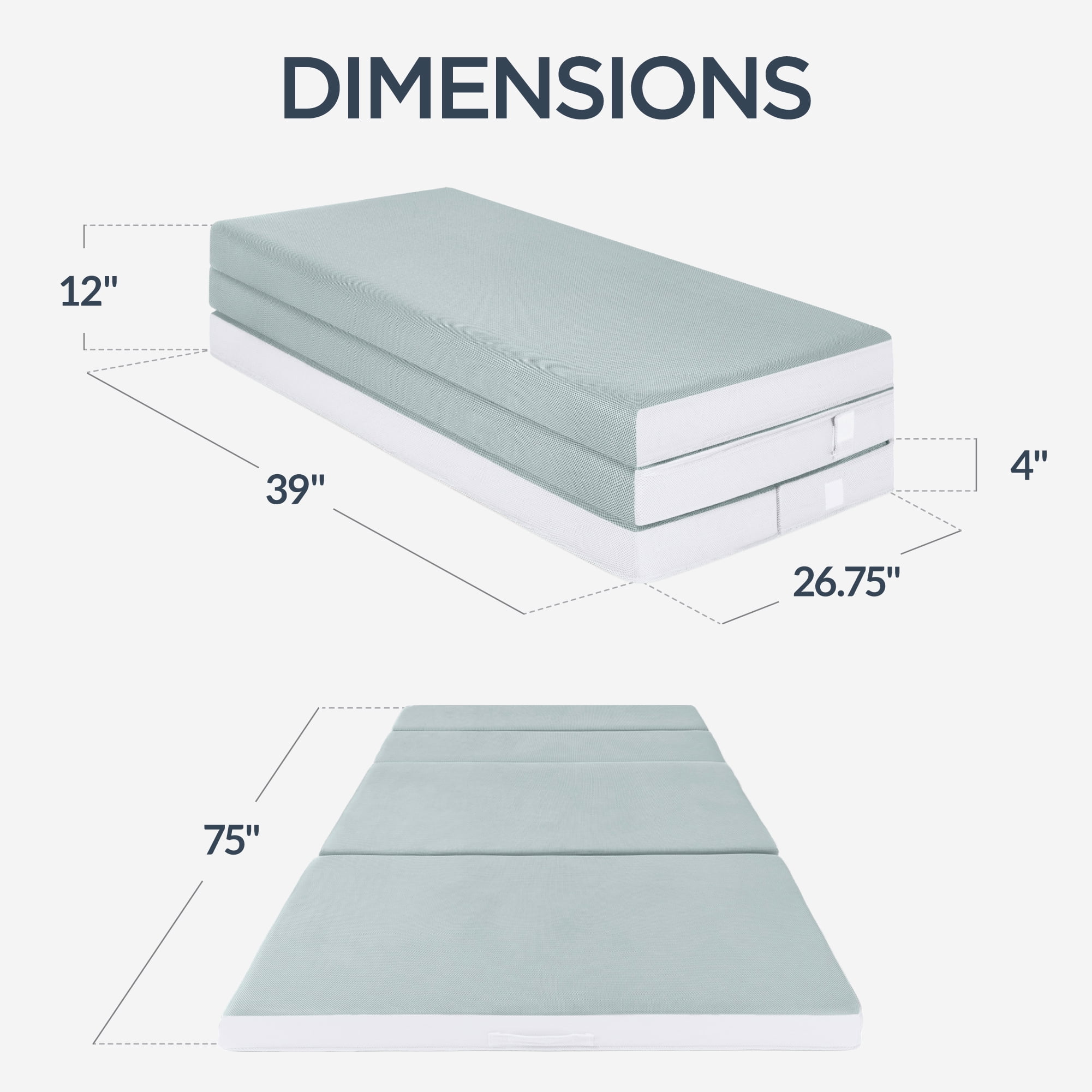 Best Choice Products 4in Thick Folding Portable Twin Tri-Fold Mattress w/ Carry Case, Washable Cover - Seafoam