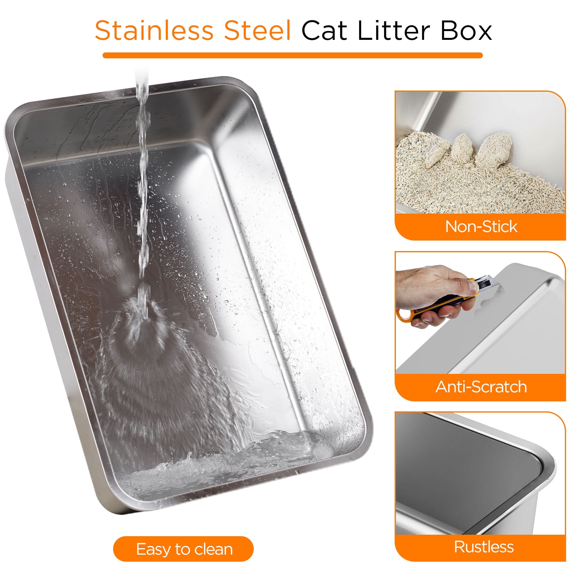 Kerhouze Stainless Steel Litter Box with Lid Enclosed Large Cat Litter Box with Poop Scooper Dark Gray