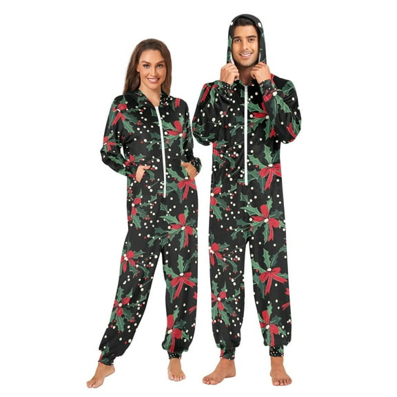 joogoo Christmas Fir Berry Holly Unisex Adults Onesies Pajamas Jumpsuits L