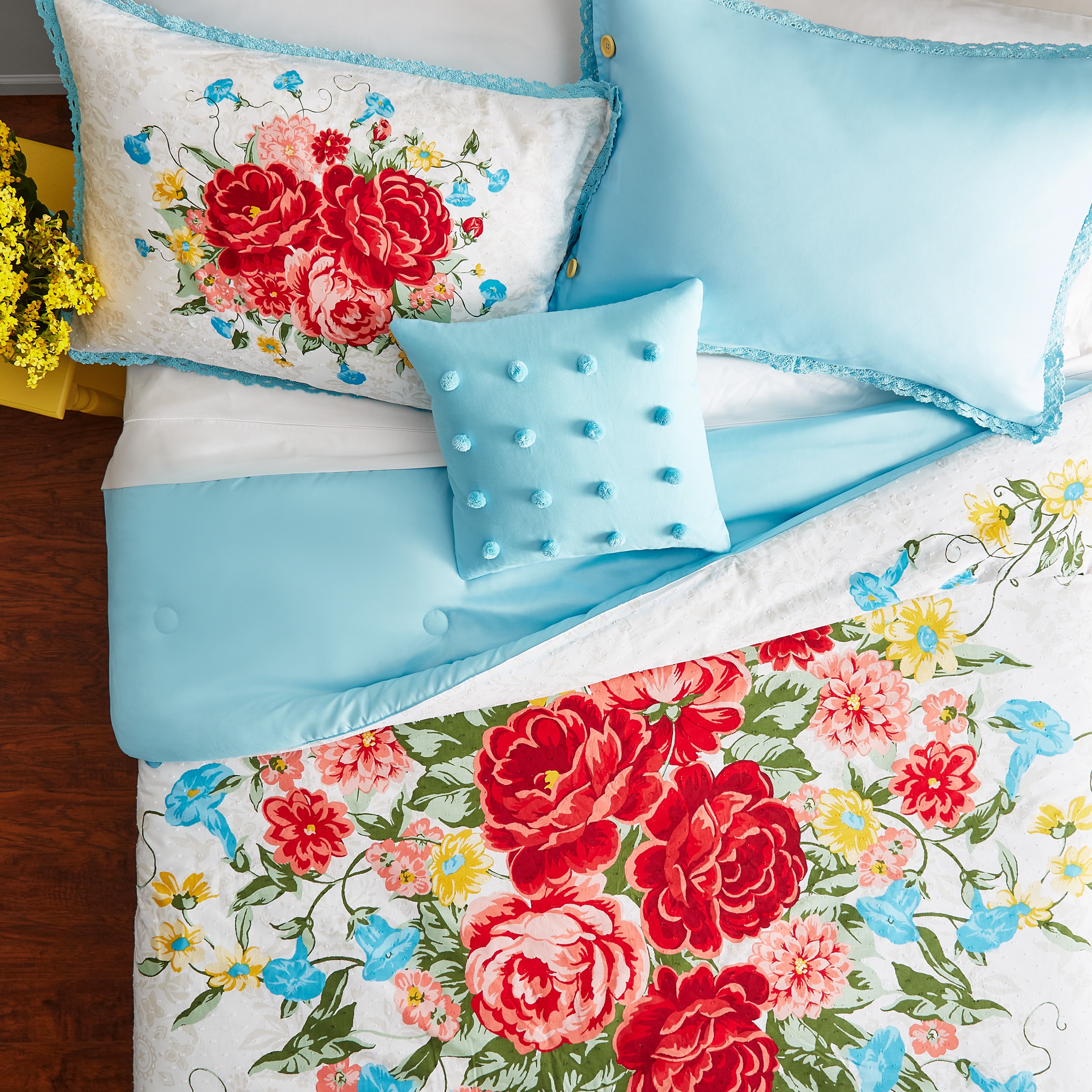 Chic Teal Boho Design Seersuckle Comforter Set AND Decorative Pillow 