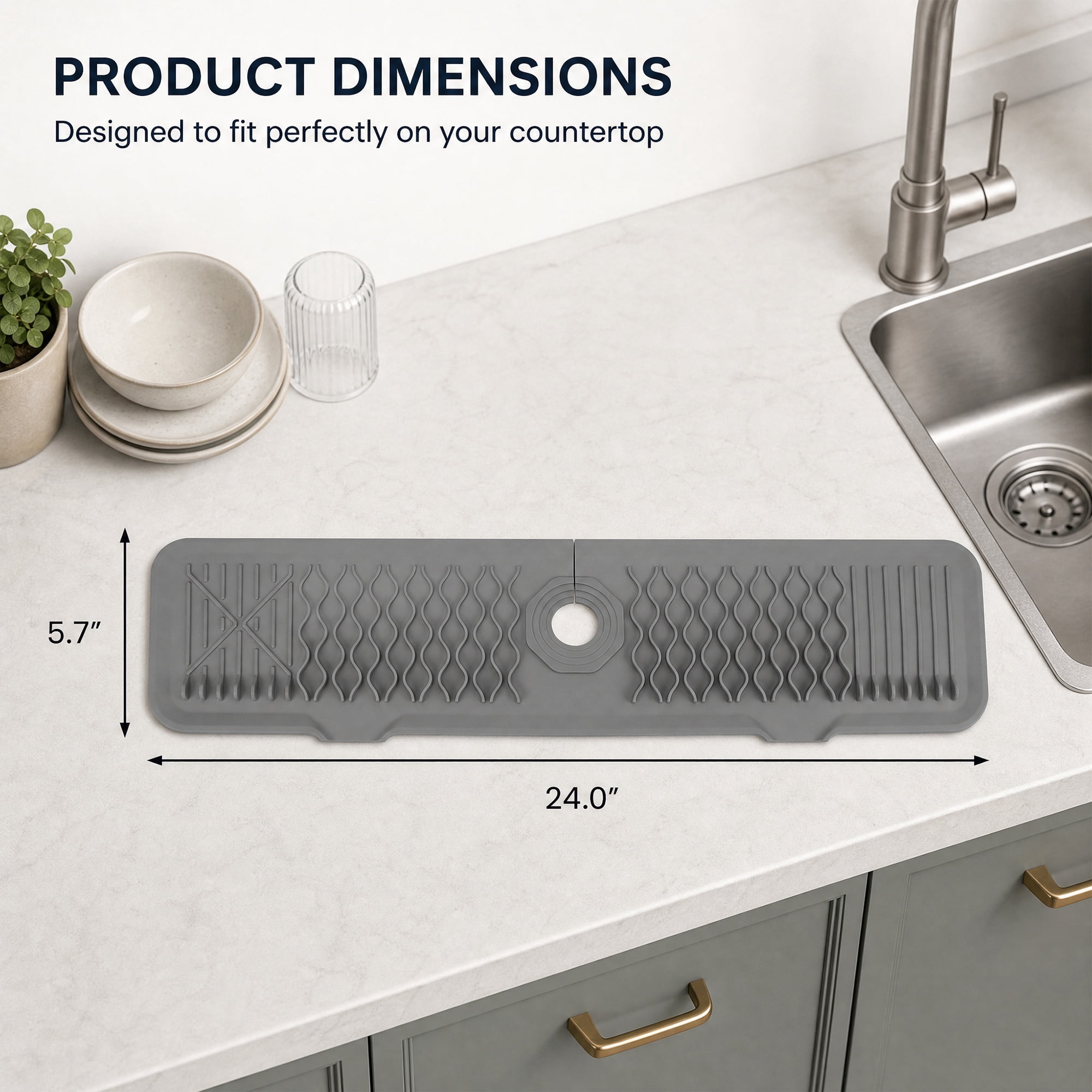 Unique Bargains Faucet Mat for Kitchen Sink Splash Guard Sink Area Mat Gray