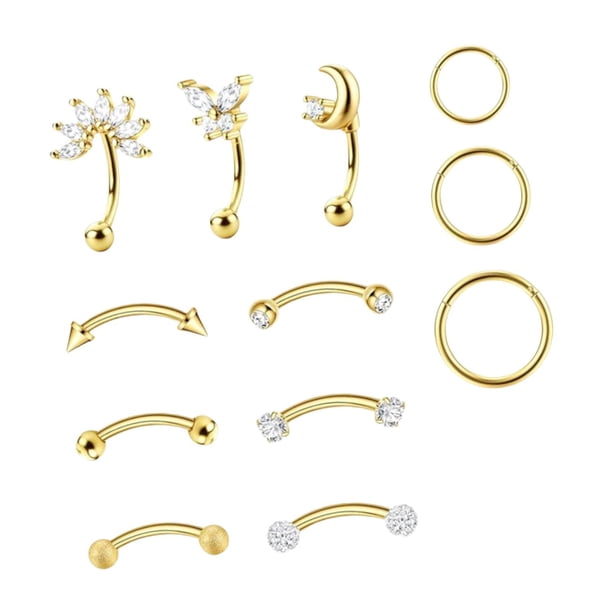 Juego de 12 piezas de pendientes Rook, joyería para piercing, ideal para fiestas, aniversarios y celebraciones. Color dorado