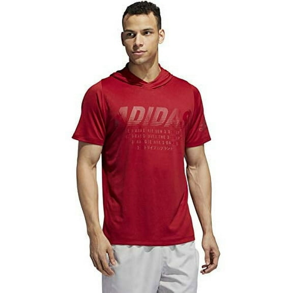 adidas Men's FreeLift Daily Hoodie Tee, Active Maroon, Small