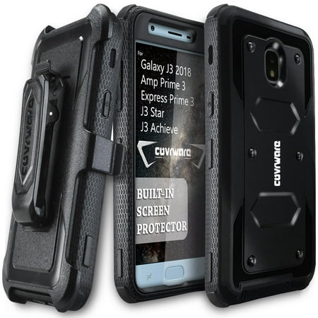 Samsung Galaxy J3 (2018)/ J3 Star / J3 Achieve / Amp Prime 3 / Express Prime 3 Case, COVRWARE [Aegis Series] w/ [Built-in Screen Protector] Rugged Holster Armor Case [Belt Clip][Kickstand], Black