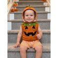 thumbnail image 4 of RUINIXCW Toddler Baby Boys Halloween Outfits Adorable Ghost Embroidery Zip Up Hooded Vest and Plaid Shorts Set, 4 of 8
