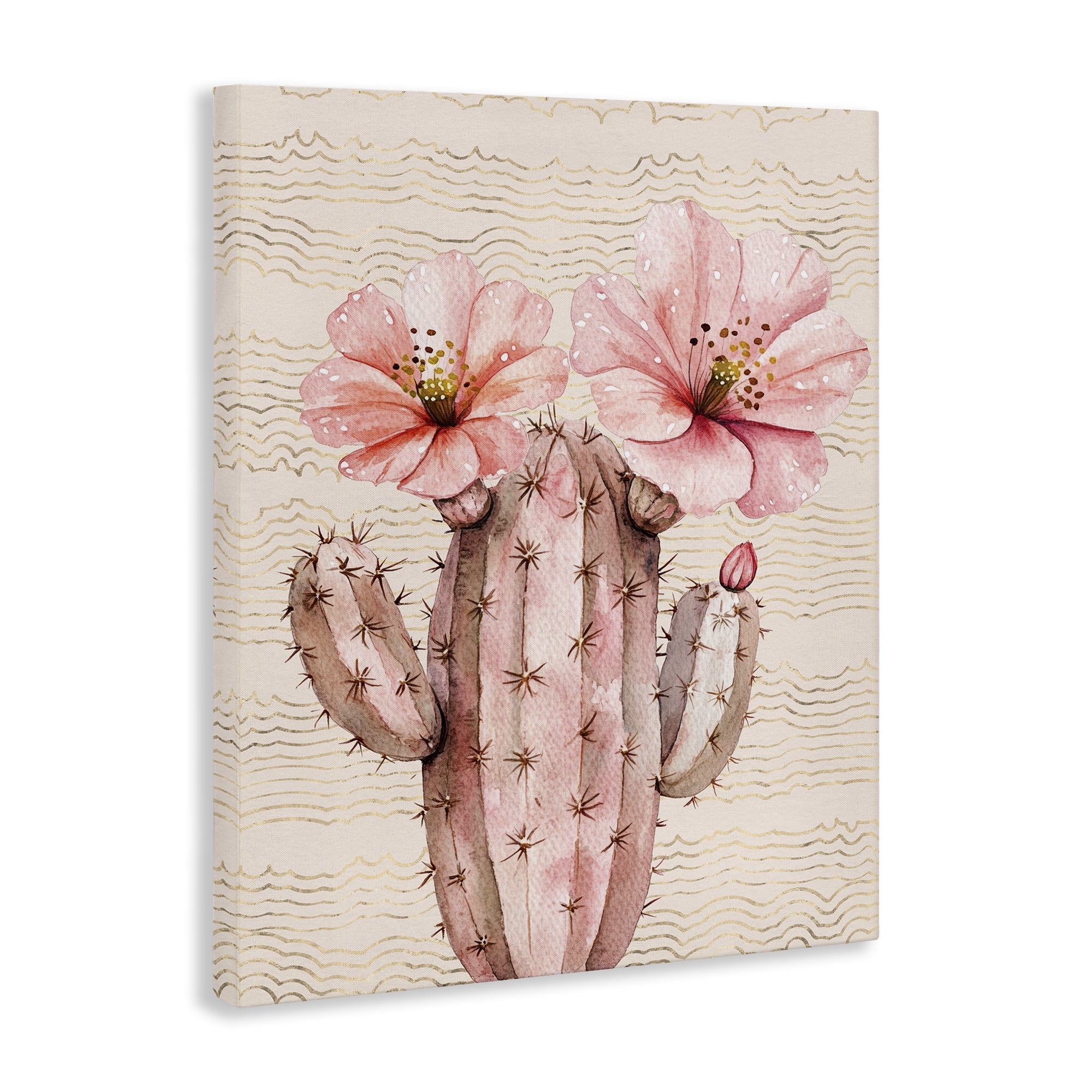 Stupell Industries Pastel Cactus with Blooms Plants & Flowers Painting Wrapped Canvas Art Print Wall Art, 24 x 30