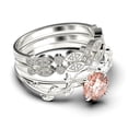 thumbnail image 2 of Vine Leaf Ring, Boho & hippie 2.00 Carat Round Cut Morganite And Diamond Moissanite Engagement Ring, Wedding Ring in 925 Sterling Silver With 18k White Gold Plating, Gift, Trio Set, Matching Band, 2 of 4