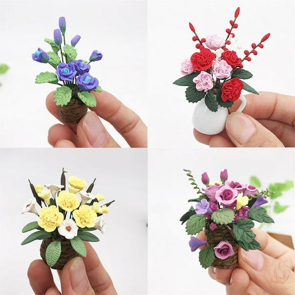 1:12 Scale Miniature Flower In Pot Resin Model Toy For Dollhouse Decoration And Garden Scene