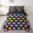 thumbnail image 2 of Manfei Rainbow Heart Pattern 7 Pieces Bedding Comforter Set,Cute Cartoon Print Full Bedding Set,Pink Purple Black Fitted Sheet Flat Sheet For Girls Teens,Microfiber Bedroom Decor Reversible, 2 of 8