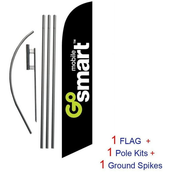 Go Smart Mobile Wireless Advertising Feather Banner Swooper Flag Sign with Flag Pole Kit and Ground Stake