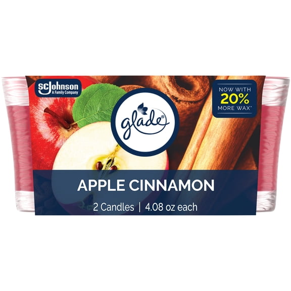 Glade Single Wick Candles, Apple Cinnamon, 8.16 oz, 2 Count