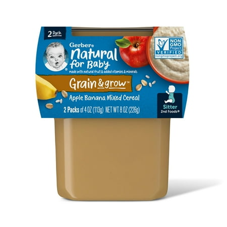 Gerber 2nd Foods Baby Foods, Apple Banana with Mixed Cereal, 4 oz Tub (2 Pack)