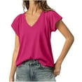 thumbnail image 1 of Liquidation! Hauts Grande Taille pour Femmes, Blouse à Manches Courtes d'Été pour Femmes, Blouse Décontractée à Manches Courtes Unie Col en V pour Femmes, 1 of 5