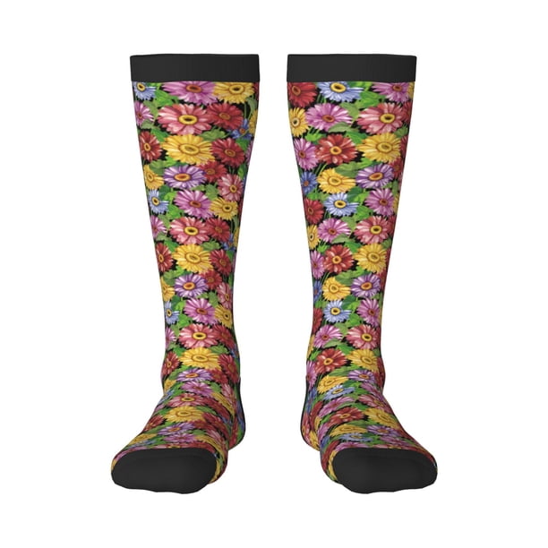 Fotbe Daisies Flowers Calcetas Divertidas Estampadas para Hombre y Mujer, Calcetas de Algodón hasta la Rodilla para Caminar, Correr, Enfermería y Embarazo