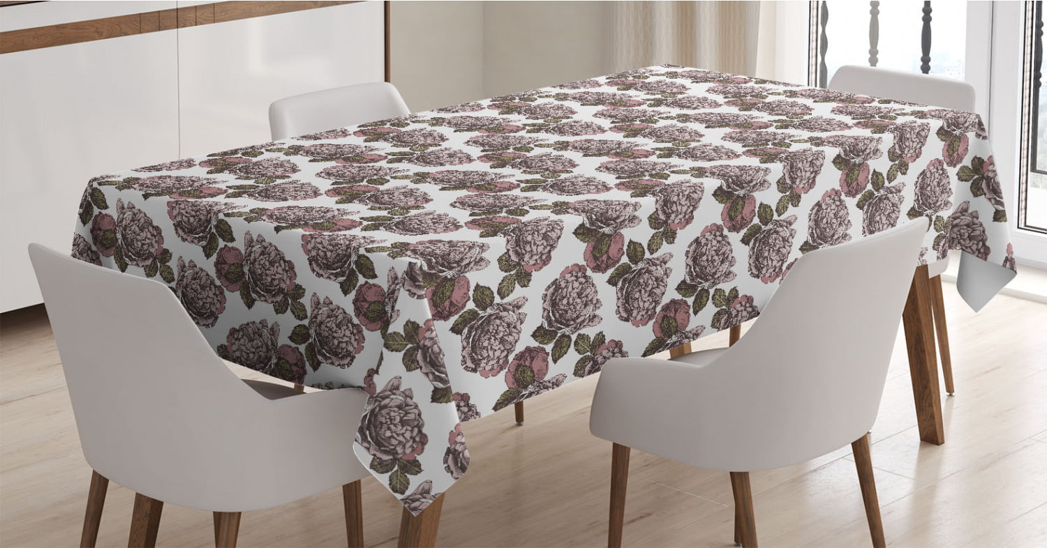 Maroon Coral and White Romantic Nature Scroll Style Pattern with Hand Drawn Leaves and Petals Ambesonne Floral Tablecloth Dining Room Kitchen Rectangular Table Cover 60 X 84 