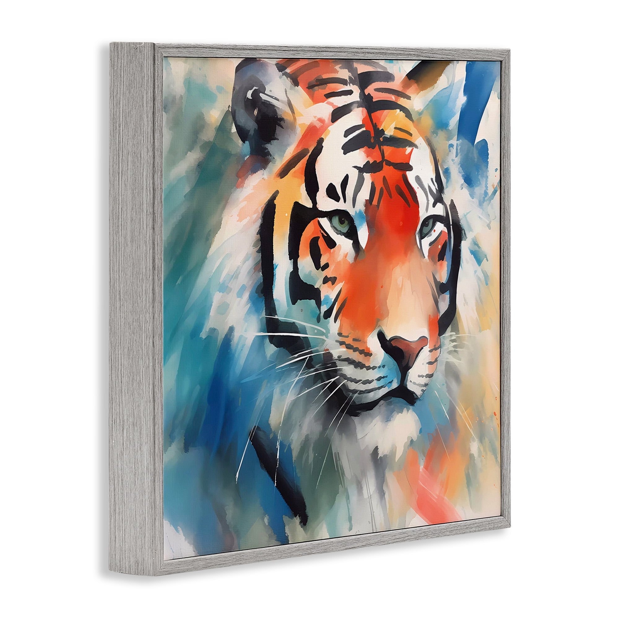 Stupell Industries Bold Modern tiger Animals & Insects Painting Gray Framed Art Print Wall Art, 17 x 17