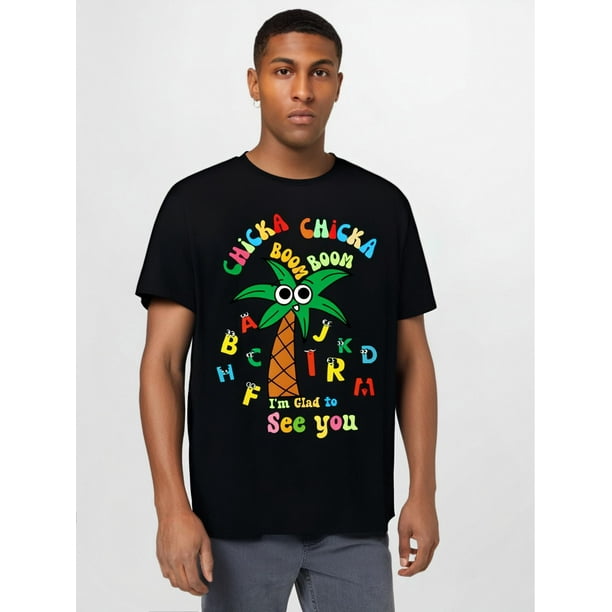 Chicka Chicka Boom Boom tree letter t-shirt, comfortable short-sleeved cotton round neck t-shirt, casual soft men's t-shirt in summer.