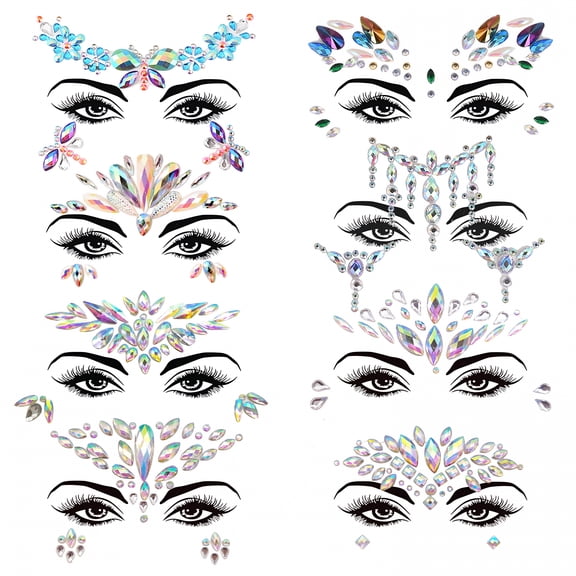 RAGUPEL 8 sets Women Mermaid Face Gems Glitter, Rhinestone Rave Festival Face Jewels, Crystals Face Stickers, Halloween Eyes Face Body Tattoo Rhinestone Temporary Tattoos