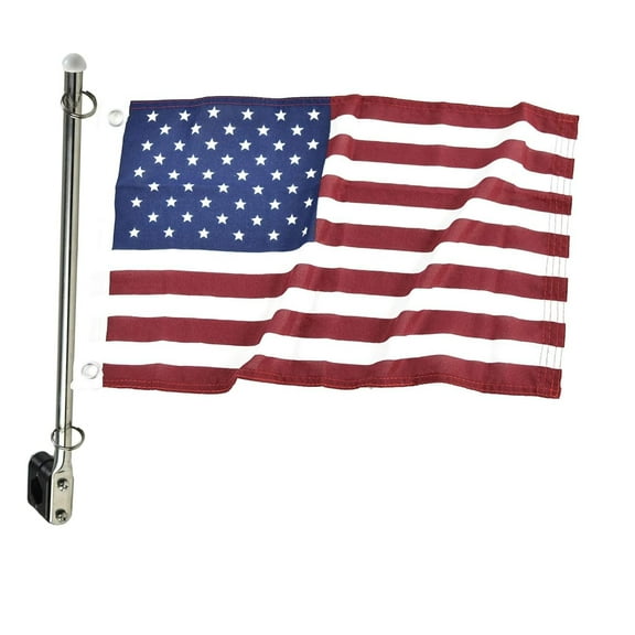 MARINE CITY 304 Stainless Steel Flag Pole with US Flag, Fits 7/8 to 1-1/4 Inch Round and Square Tubes, for Boats and Marines Pack of 1